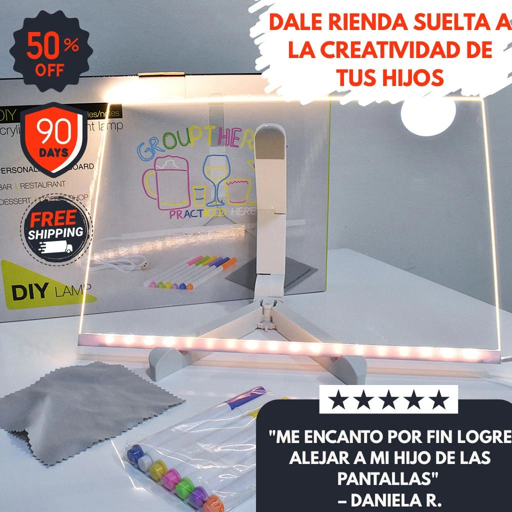 Tablero LED Neón 30×20 cm — ¡Creatividad Iluminada para Niños y Adultos!